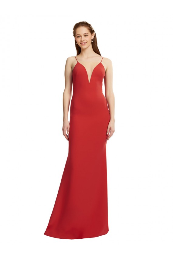 Vermelho Crepe Esticado Sereia Abrir de volta Decote V Longo Formais Vestidos de Madrinha / Vestidos de Noite / Vestidos de Festa Acessíveis