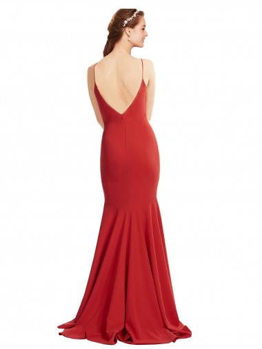 Vermelho Crepe Esticado Sereia Abrir de volta Decote V Longo Formais Vestidos de Madrinha / Vestidos de Noite / Vestidos de Festa