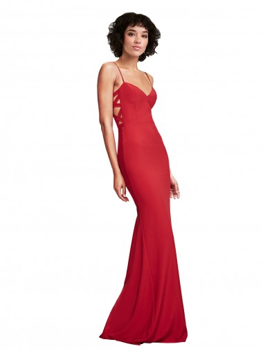 Vermelho Crepe Esticado Sereia Alças finas Longo Formais Vestidos de Madrinha / Vestidos de Noite / Vestidos de Festa