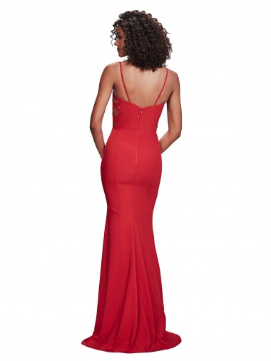 Vermelho Crepe Esticado Sereia Alças finas Longo Formais Vestidos de Madrinha / Vestidos de Noite / Vestidos de Festa