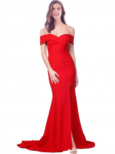 Vermelho Crepe Esticado Sereia Amor Longo Formais Vestidos de Madrinha / Vestidos de Noite / Vestidos de Festa