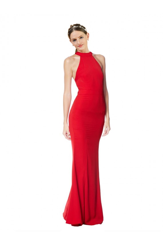 Vermelho Crepe Esticado Sereia Decote Alto Longo Formais Vestidos de Madrinha / Vestidos de Noite / Vestidos de Festa
