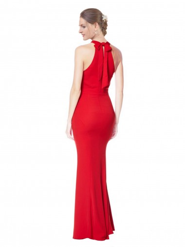 Vermelho Crepe Esticado Sereia Decote Alto Longo Formais Vestidos de Madrinha / Vestidos de Noite / Vestidos de Festa