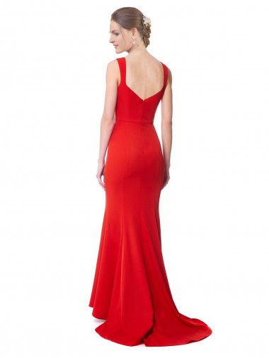 Vermelho Crepe Esticado Sereia Sem Mangas Amor Longo Formais Vestidos de Madrinha / Vestidos de Noite / Vestidos de Festa