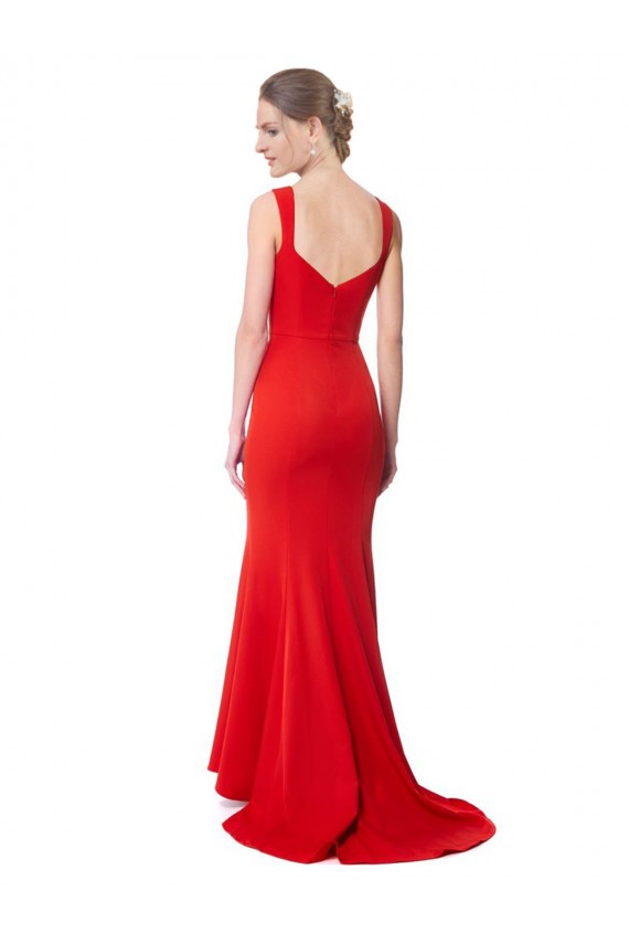 Vermelho Crepe Esticado Sereia Sem Mangas Amor Longo Formais Vestidos de Madrinha / Vestidos de Noite / Vestidos de Festa