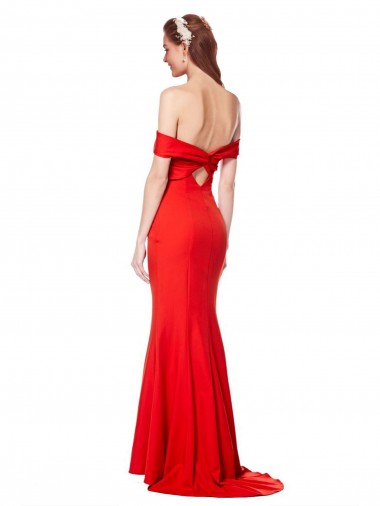 Vermelho Crepe Esticado Sereia Sem Mangas Decote Alto Longo Formais Vestidos de Madrinha / Vestidos de Noite / Vestidos de Festa