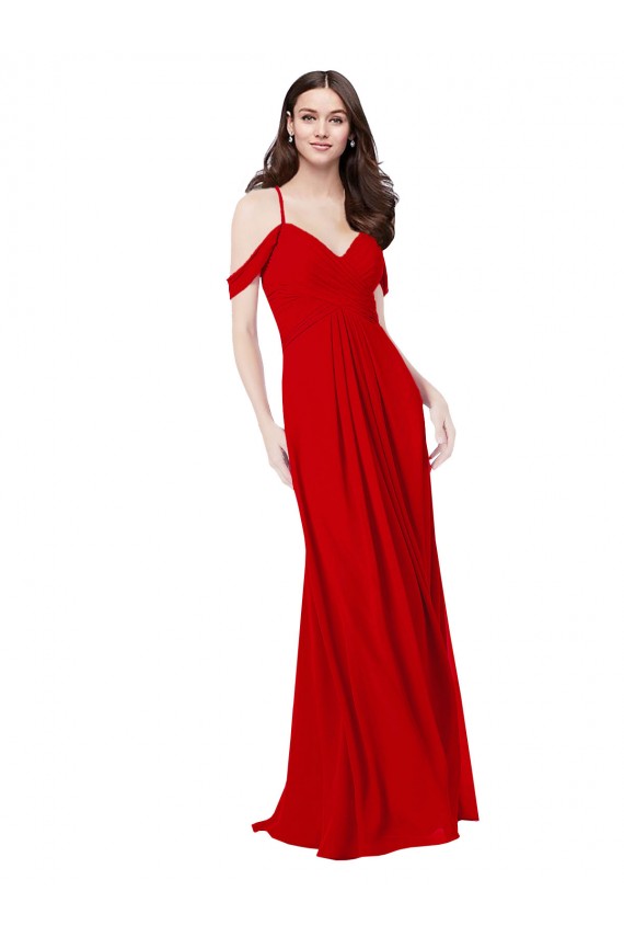 Vermelho Escuro Chiffon Linha A Criss Cruz Amor Longo Vestidos de Madrinha Acessíveis
