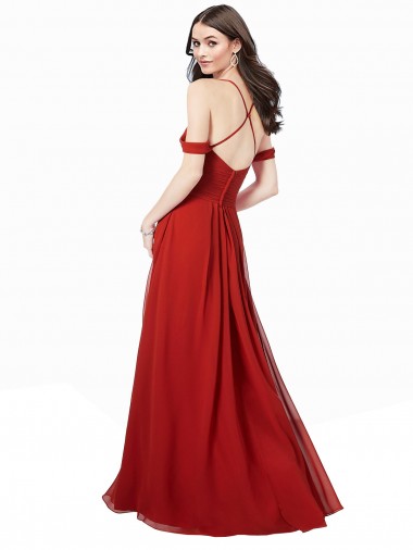 Vermelho Escuro Chiffon Linha A Criss Cruz Amor Longo Vestidos de Madrinha