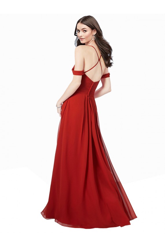 Vermelho Escuro Chiffon Linha A Criss Cruz Amor Longo Vestidos de Madrinha Acessíveis