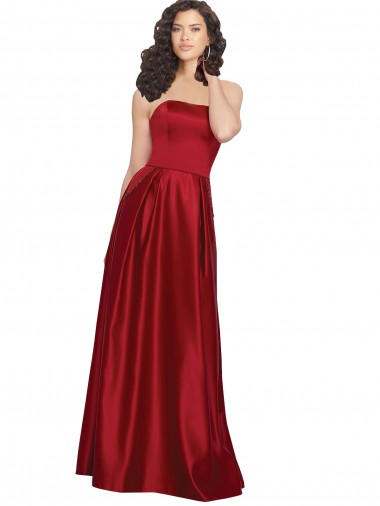 Vermelho Escuro Linha A Sem alças Cetim Longo Vestidos de Madrinha / Vestidos de Festa