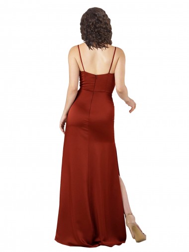 Vermelho Linha A Alças finas Cetim Sedoso Longo Formais Vestidos de Madrinha / Vestidos de Festa