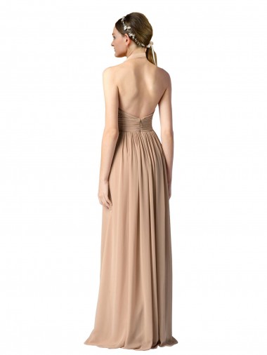Vermelho Linha A Cabeçada Chiffon Longo Vestidos de Madrinha