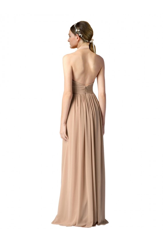 Vermelho Linha A Cabeçada Chiffon Longo Vestidos de Madrinha