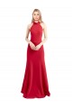 Vermelho Linha A Cabeçada Crepe Esticado Longo Formais Vestidos de Madrinha / Vestidos de Festa