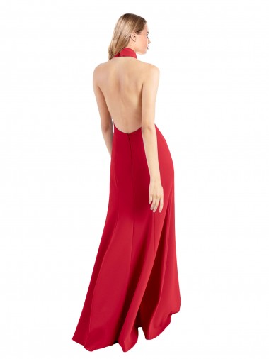 Vermelho Linha A Cabeçada Crepe Esticado Longo Formais Vestidos de Madrinha / Vestidos de Festa