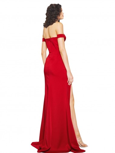 Vermelho Linha A Fora do Ombro Cetim Sedoso Longo Formais Vestidos de Madrinha / Vestidos de Festa