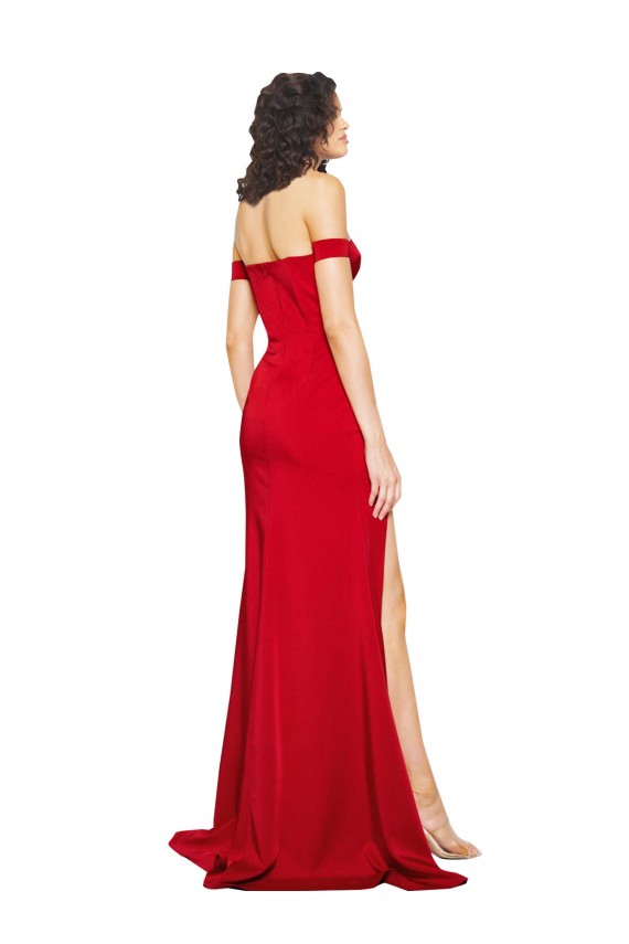 Vermelho Linha A Fora do Ombro Cetim Sedoso Longo Formais Vestidos de Madrinha / Vestidos de Festa Acessíveis