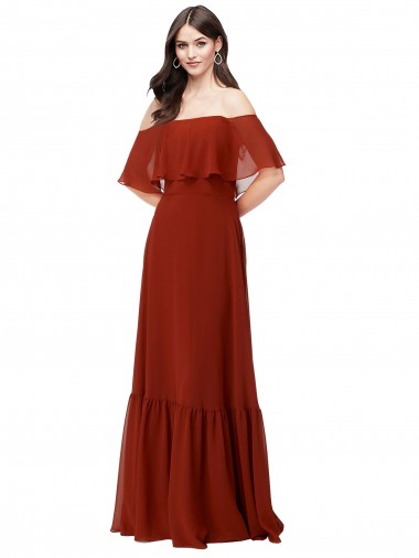 Vermelho Linha A Fora do Ombro Chiffon Longo Vestidos de Madrinha