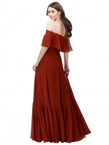Vermelho Linha A Fora do Ombro Chiffon Longo Vestidos de Madrinha