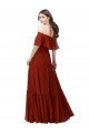 Vermelho Linha A Fora do Ombro Chiffon Longo Vestidos de Madrinha Acessíveis