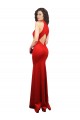 Vermelho Sereia Cabeçada Cetim Elástico Longo Formais Vestidos de Madrinha / Vestidos de Festa Acessíveis