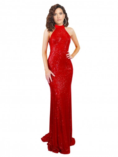 Vermelho Sereia Cabeçada Lantejoulas Longo Formais Vestidos de Madrinha / Vestidos de Festa