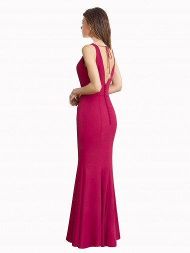 Vermelho Sereia Decote V Chiffon Longo Vestidos de Madrinha / Vestidos de Festa