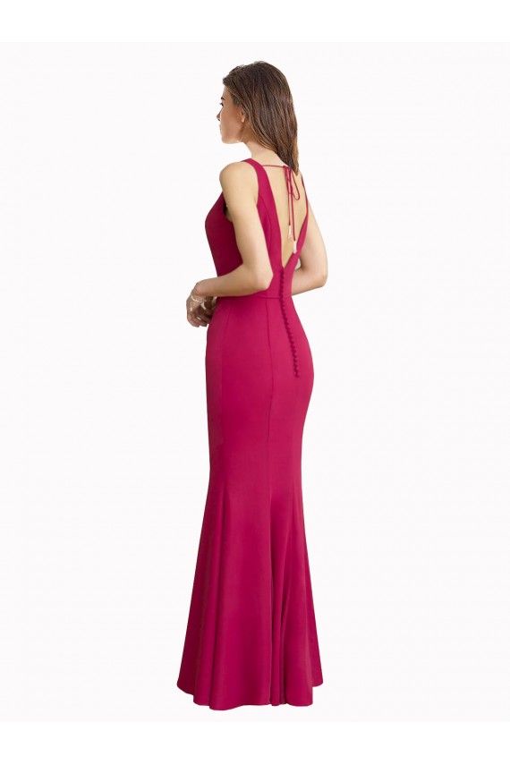 Vermelho Sereia Decote V Chiffon Longo Vestidos de Madrinha / Vestidos de Festa Acessíveis