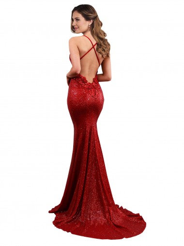 Vermelho Sereia Decote V Lantejoulas Longo Formais Vestidos de Madrinha / Vestidos de Festa