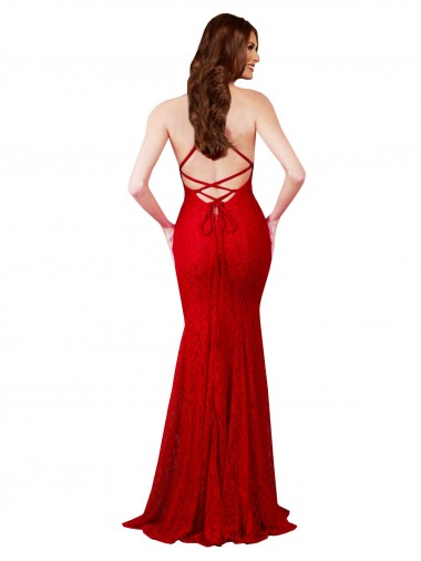Vermelho Sereia Decote V Renda Longo Formais Vestidos de Madrinha / Vestidos de Festa