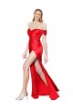 Vermelho Sereia Fora do Ombro Cetim Elástico Longo Formais Vestidos de Madrinha / Vestidos de Festa