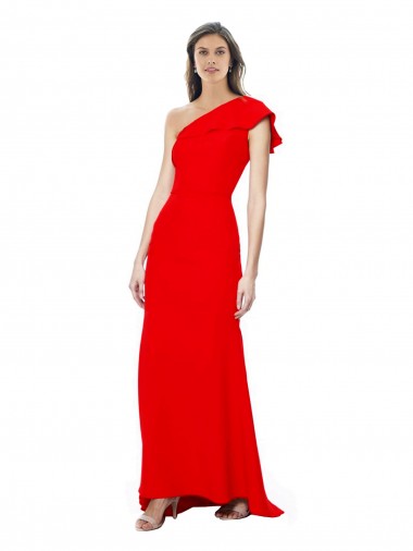 Vermelho Sereia Um Ombro Crepe Esticado Longo Formais Vestidos de Madrinha / Vestidos de Festa