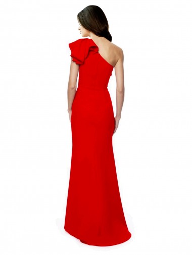 Vermelho Sereia Um Ombro Crepe Esticado Longo Formais Vestidos de Madrinha / Vestidos de Festa