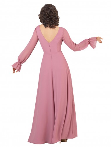 Vidro Marinho Chiffon Linha A Decote V Longo Vestidos de Madrinha