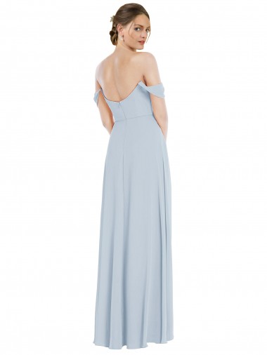 Vidro Marinho Chiffon Linha A Mangas Folhos Fora do Ombro Longo Vestidos de Madrinha