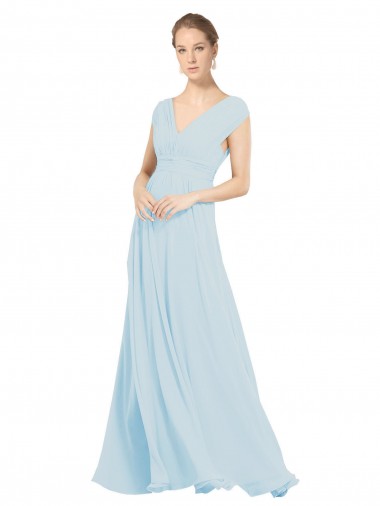 Vidro Marinho Chiffon Linha A Sem Mangas Decote V Longo Vestidos de Madrinha