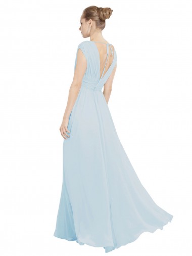 Vidro Marinho Chiffon Linha A Sem Mangas Decote V Longo Vestidos de Madrinha