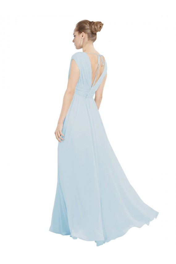 Vidro Marinho Chiffon Linha A Sem Mangas Decote V Longo Vestidos de Madrinha Acessíveis