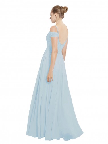 Vidro Marinho Chiffon Linha A Sem Mangas Fora do Ombro Longo Vestidos de Madrinha