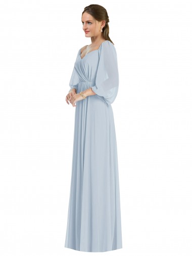 Vidro Marinho Linha A Fora do Ombro Chiffon Longo Formais Vestidos de Madrinha / Vestidos de Noite