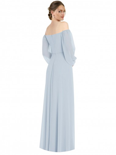 Vidro Marinho Linha A Fora do Ombro Chiffon Longo Formais Vestidos de Madrinha / Vestidos de Noite