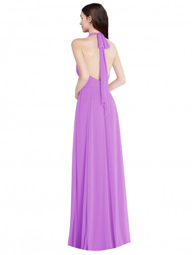 Violeta Linha A Cabeçada Chiffon Longo Formais Vestidos de Madrinha / Vestidos de Noite
