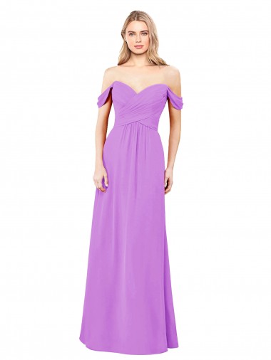 Violeta Linha A Fora do Ombro Chiffon Longo Vestidos de Madrinha