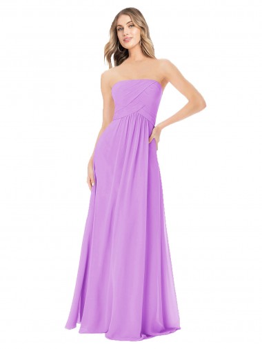 Violeta Linha A Sem alças Chiffon Longo Vestidos de Madrinha