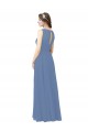 Windsor Azul Bainha Decote Ilusão Chiffon Longo Vestidos de Madrinha Acessíveis