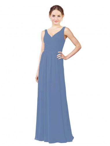 Windsor Azul Bainha Decote V Chiffon Longo Vestidos de Madrinha
