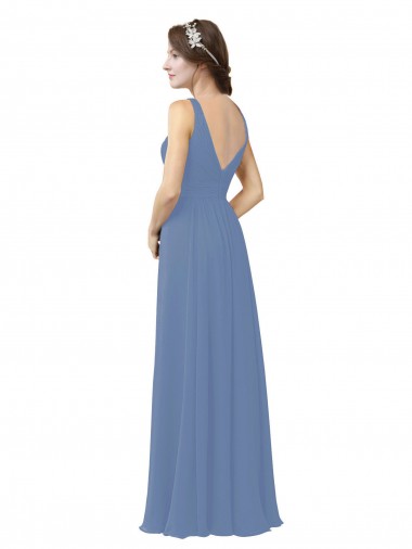 Windsor Azul Bainha Decote V Chiffon Longo Vestidos de Madrinha