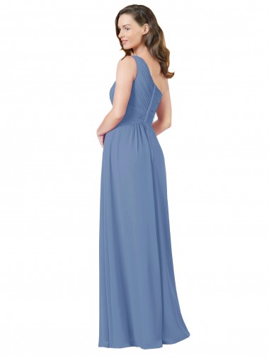 Windsor Azul Bainha Um Ombro Chiffon Longo Vestidos de Madrinha