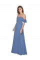 Windsor Azul Chiffon Linha A Abrir de volta Sem alças Longo Vestidos de Madrinha Acessíveis