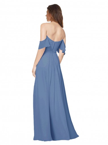 Windsor Azul Chiffon Linha A Abrir de volta Sem alças Longo Vestidos de Madrinha